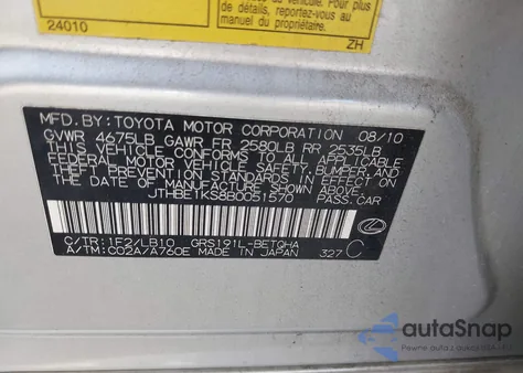 2011 Lexus Gs 350 from USA, damaged, VIN JTHBE1KS8B0051570